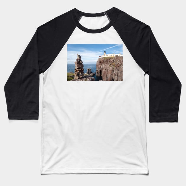 Cairn built by visitors near Neist Point Lighthouse - Isle of Skye, Scotland Baseball T-Shirt by richflintphoto